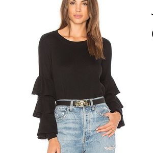 John & Jenn Nat Tiered Layered Ruffle Sleeve Sweater Black XS
